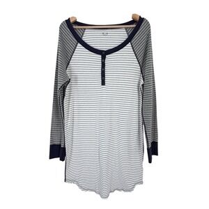 threedots Women's Striped Long Sleeve Henley Nightgown Sleep Shirt L